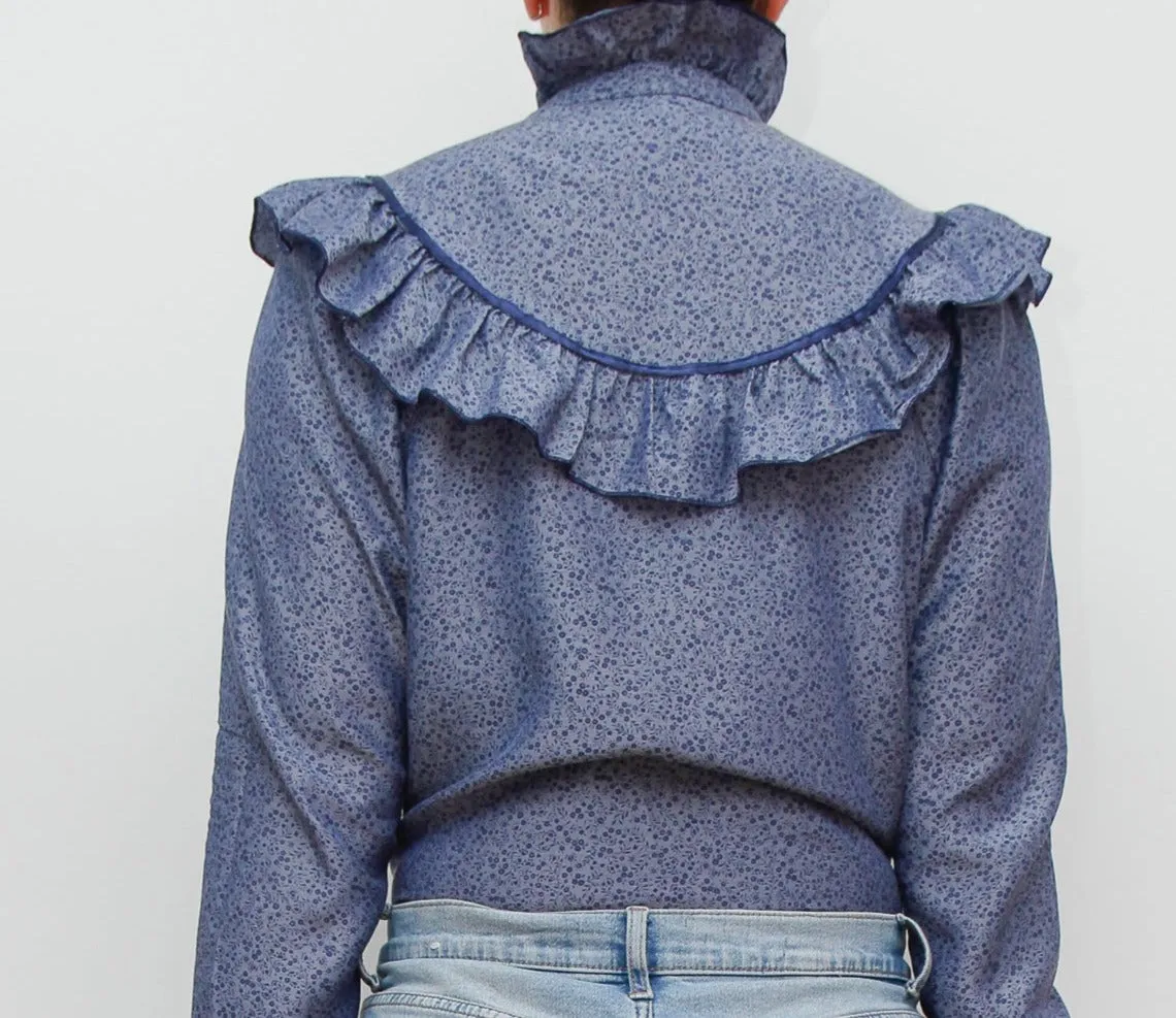 1970's Prairie Ditsy Floral Frilly Victorian Blouse