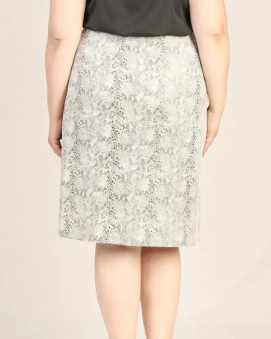 Ali Neutral Snake Skin Knee Length Pencil Skirt