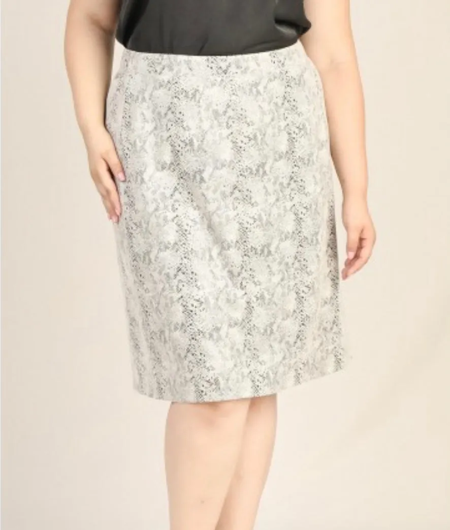 Ali Neutral Snake Skin Knee Length Pencil Skirt