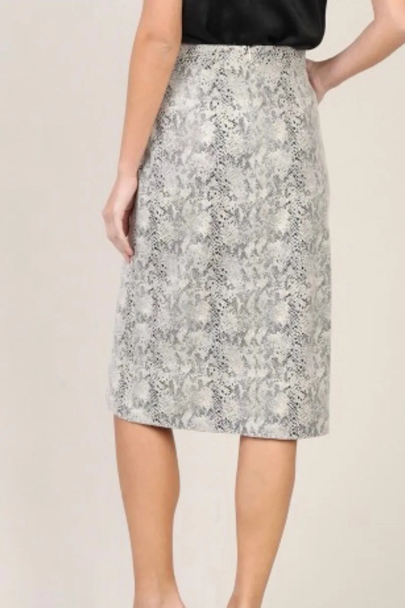 Ali Neutral Snake Skin Knee Length Pencil Skirt
