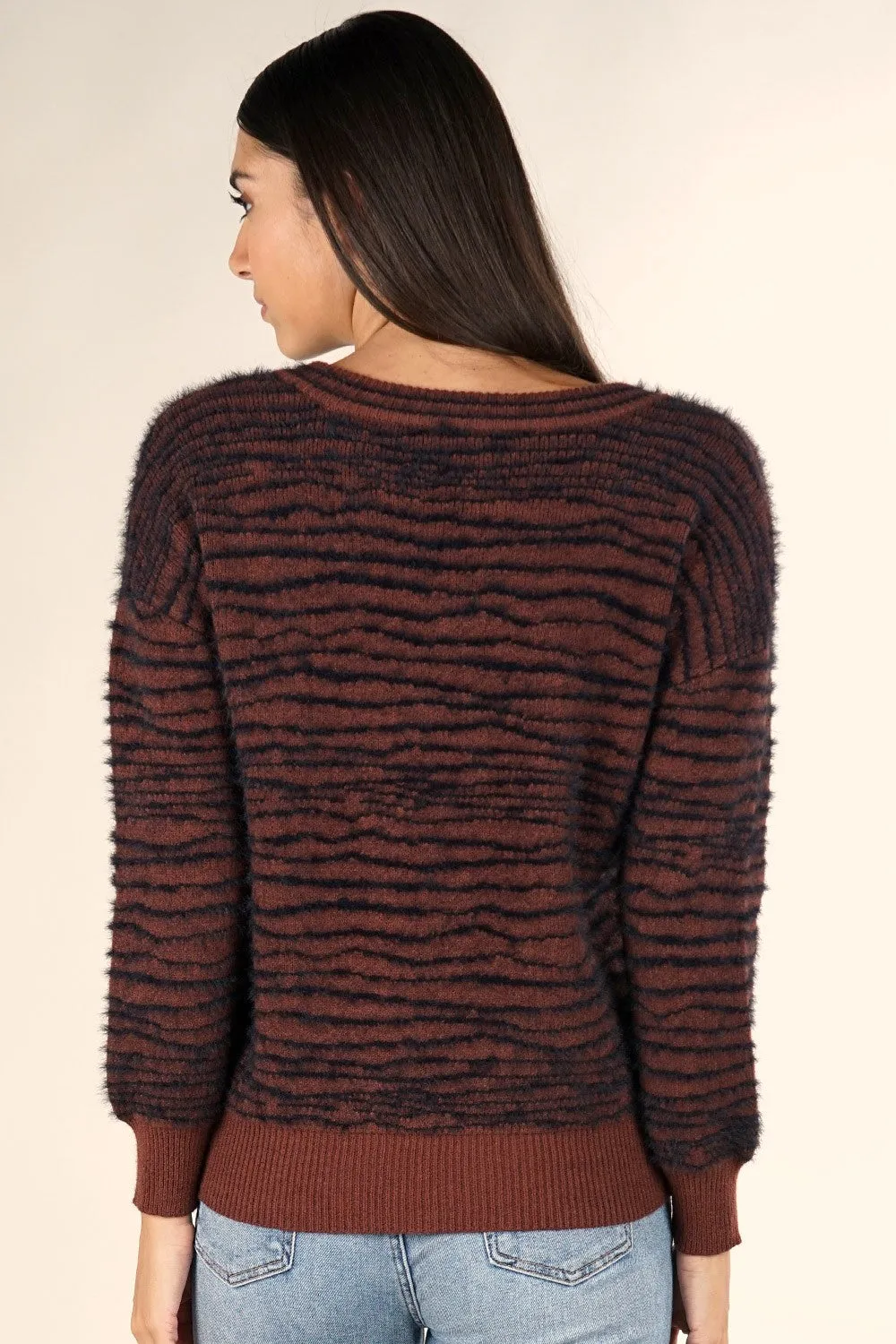 Animal Print V Neck Pullover Fall Sweater