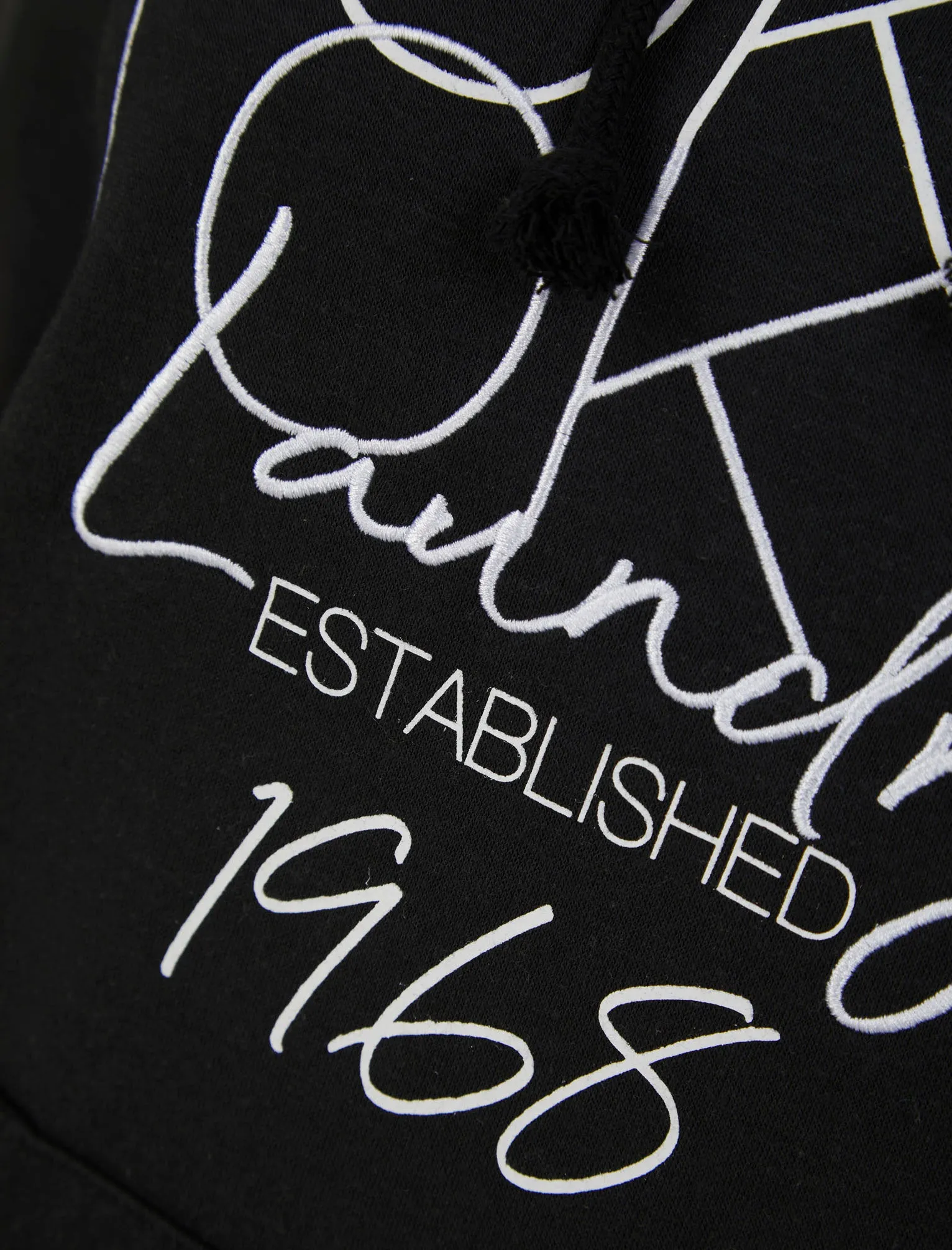 Areli Embroidered Motif Brushback Fleece Pullover Hoodie in Jet Black - Tokyo Laundry
