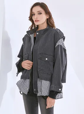 Autumn Lapel Collar Long Sleeve Oversized Loose Denim Jackets For Women