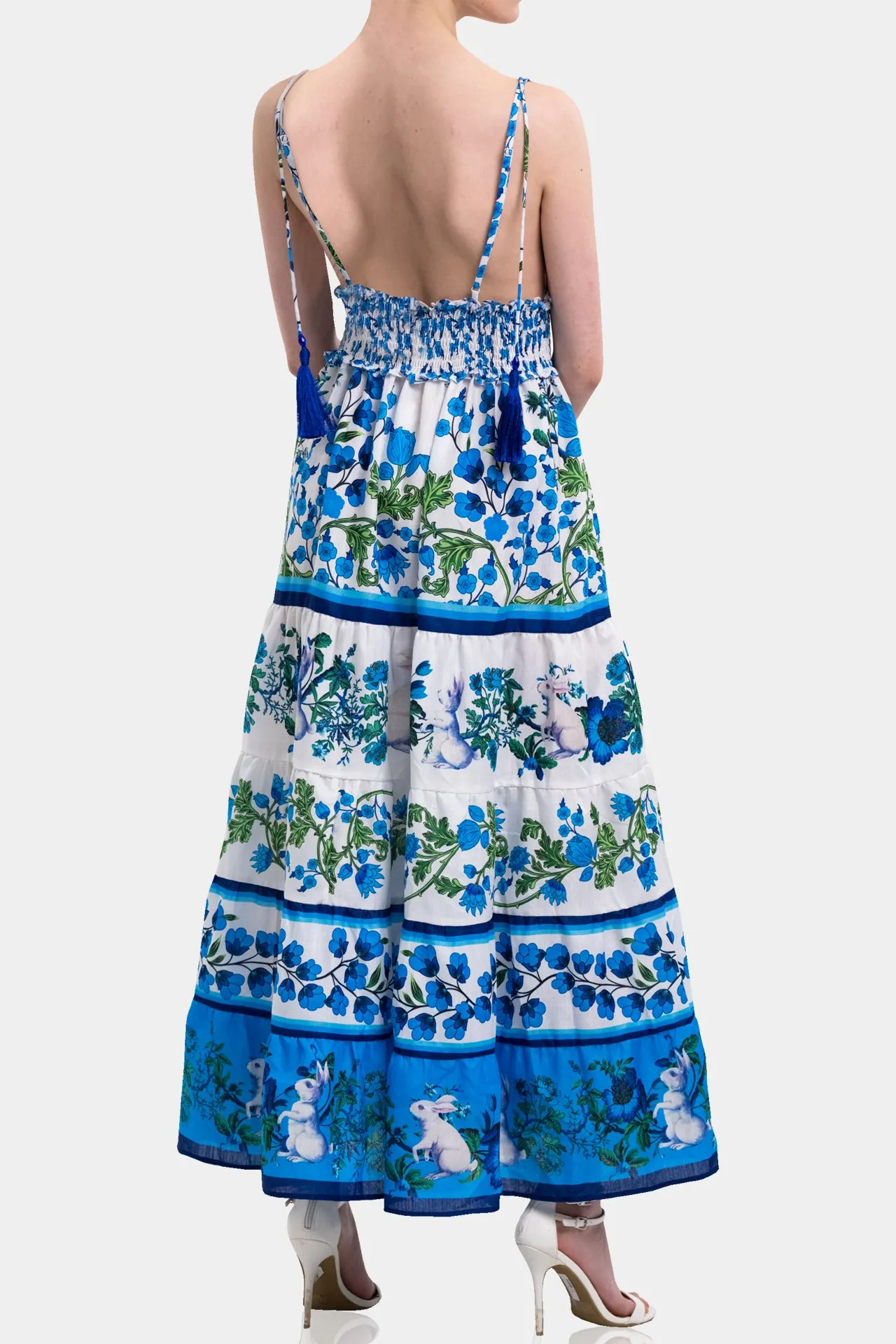 Blue Floral Cotton Maxi Dress