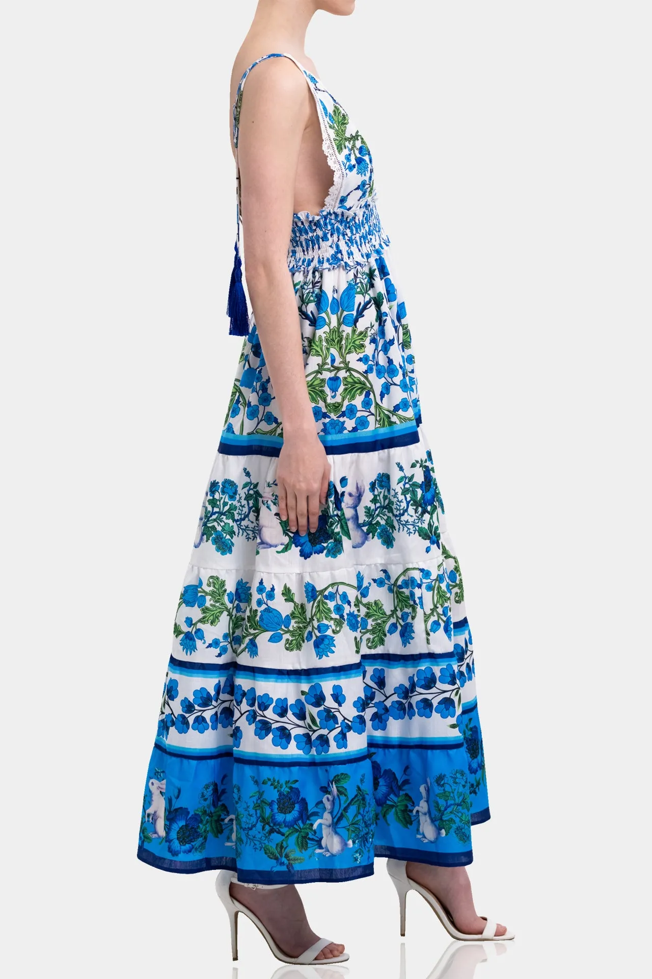 Blue Floral Cotton Maxi Dress