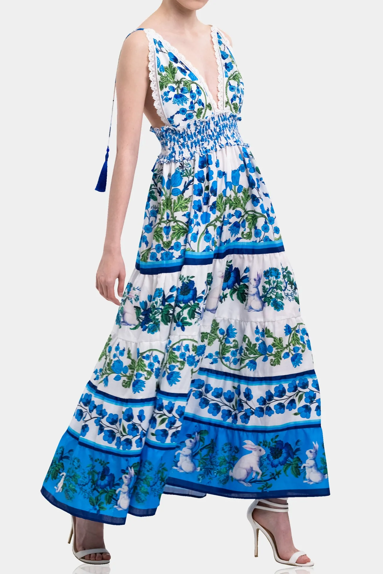 Blue Floral Cotton Maxi Dress
