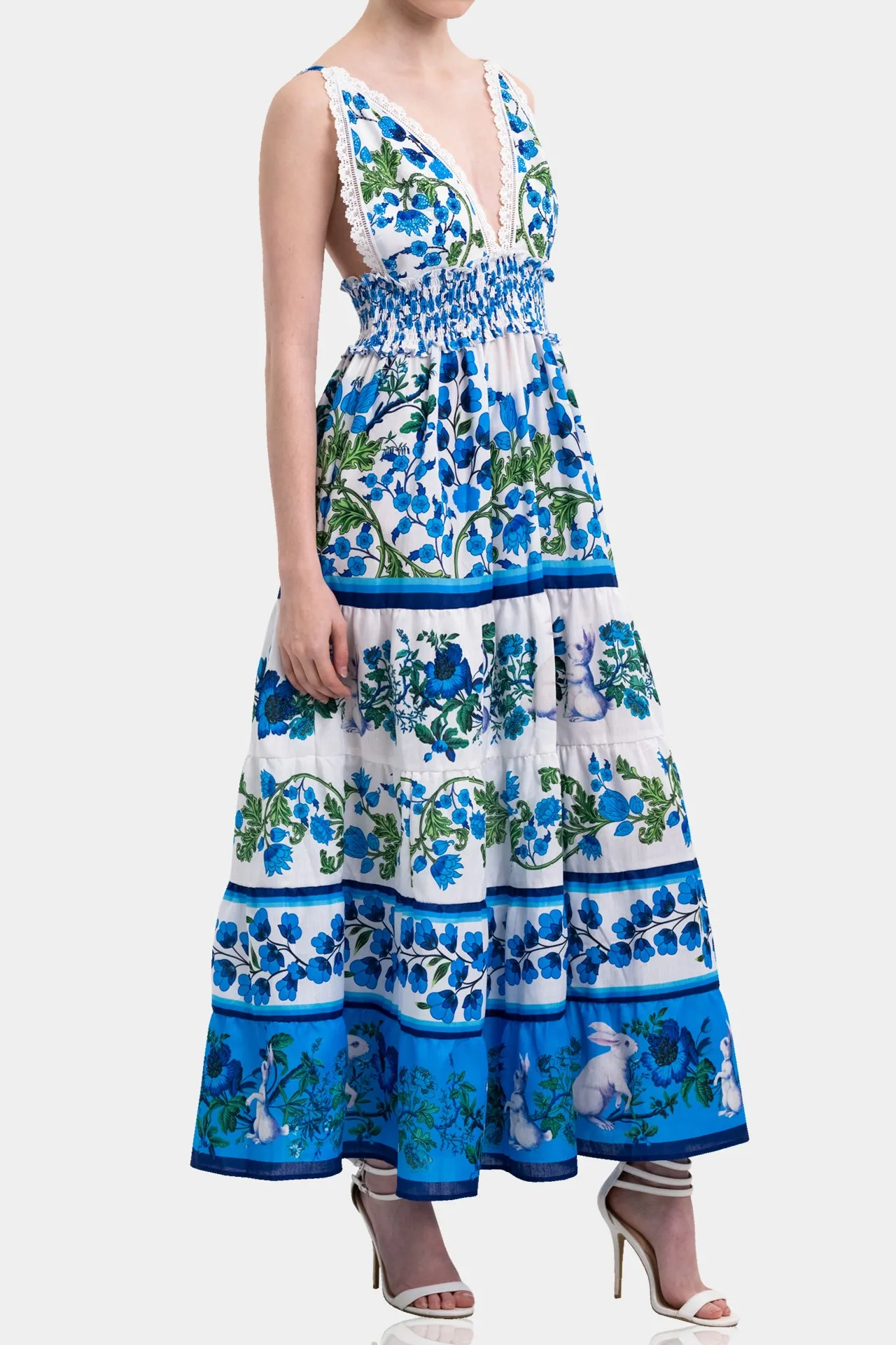 Blue Floral Cotton Maxi Dress