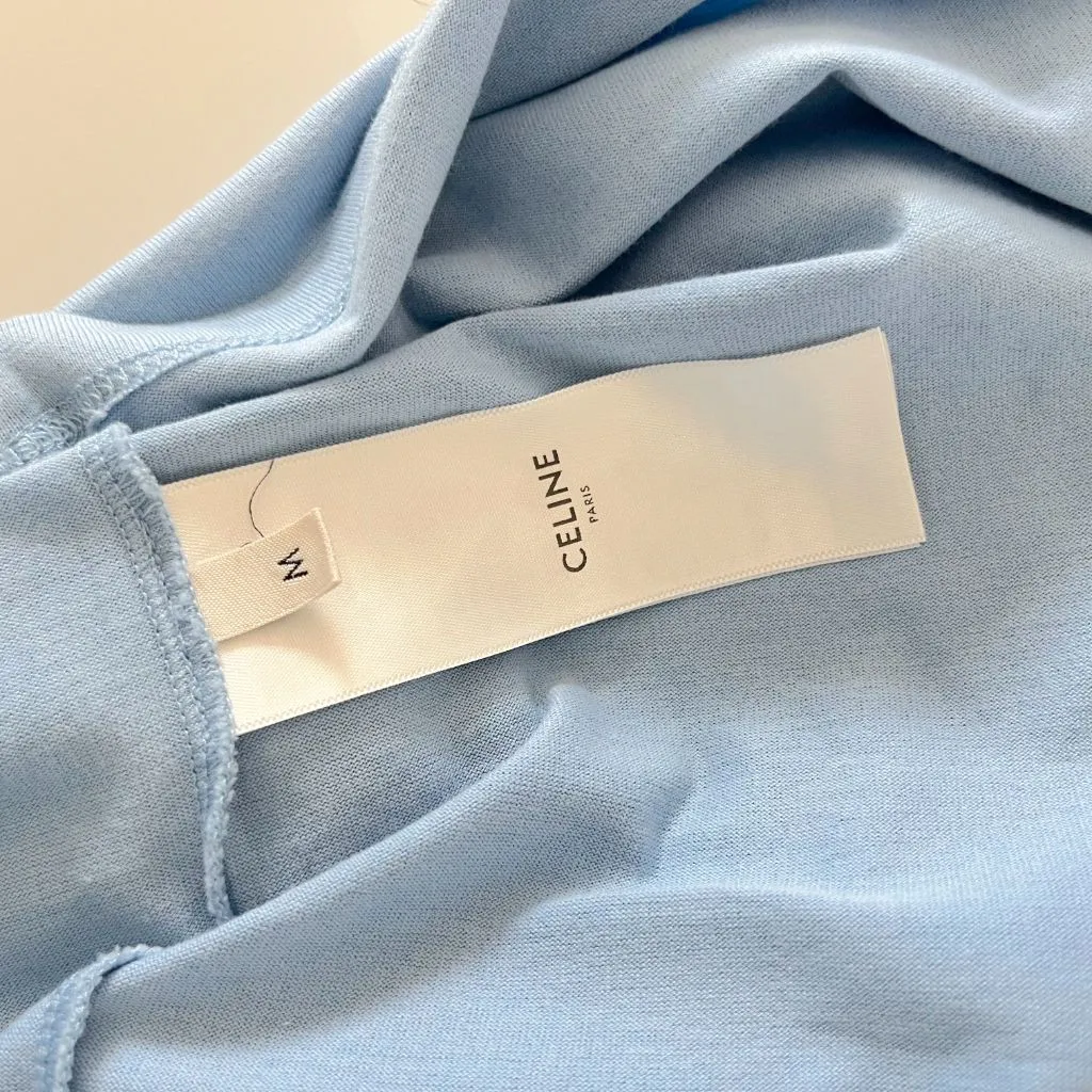Celine Blue T-shirt with Cursive Embroidered Logo
