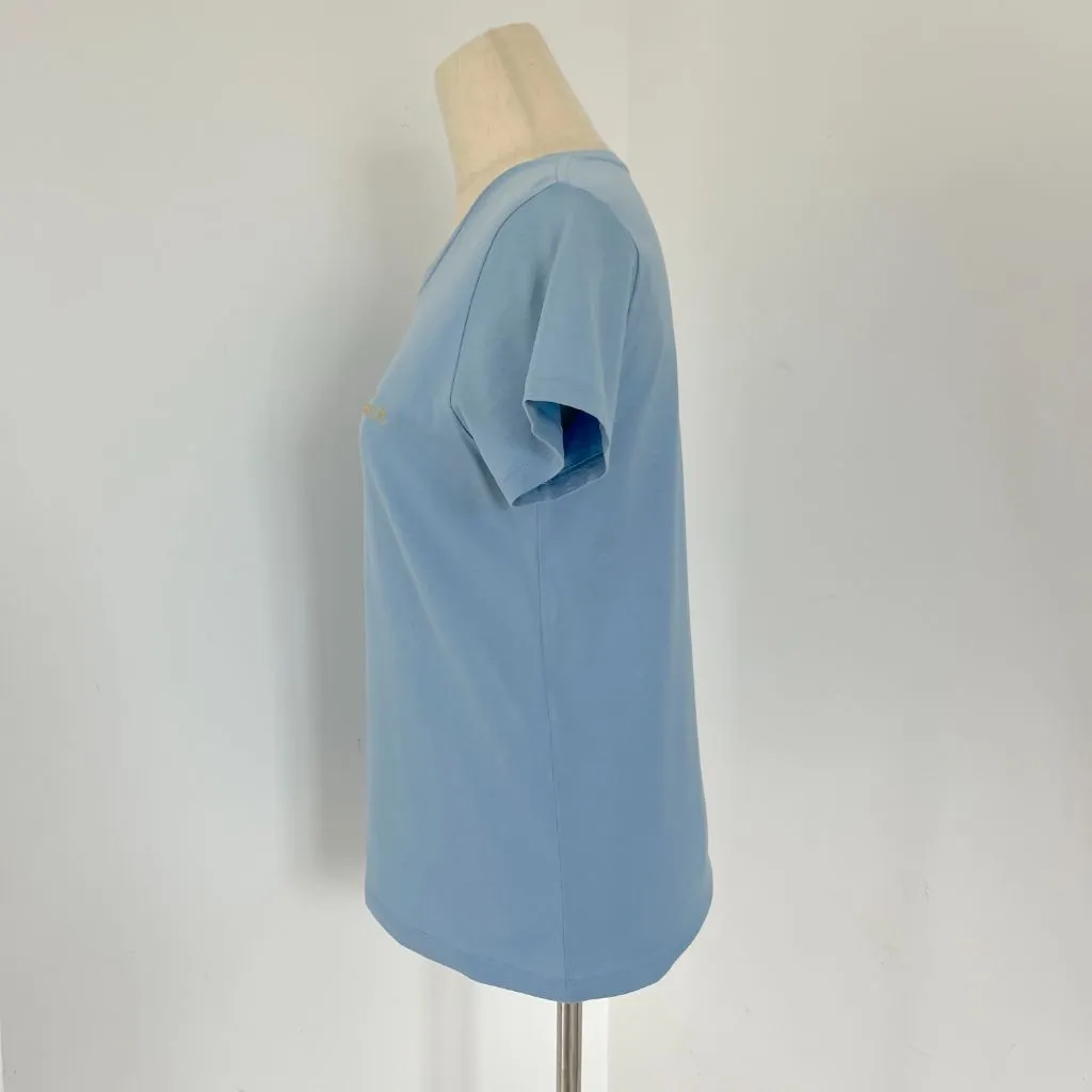 Celine Blue T-shirt with Cursive Embroidered Logo