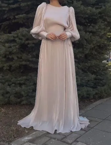 Champagne Bubble Sleeve Silk Smooth Maxi Dress