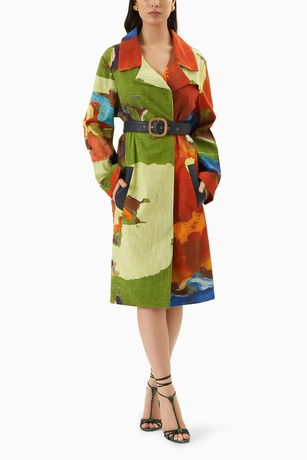 Colour Melt Belted Leather Overcoat