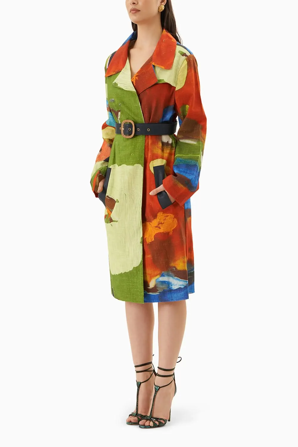 Colour Melt Belted Leather Overcoat