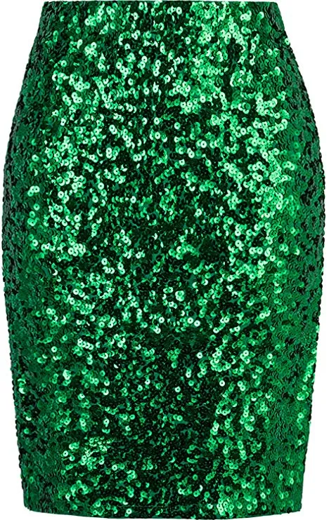 Crushed Silver Mixed Sequined Pencil Skirt