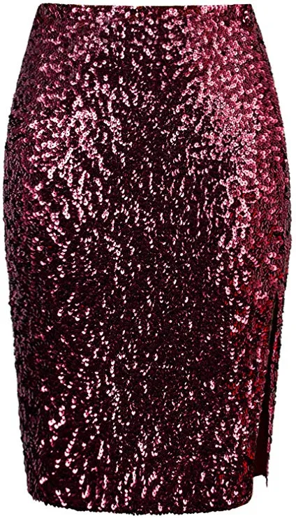 Crushed Silver Mixed Sequined Pencil Skirt