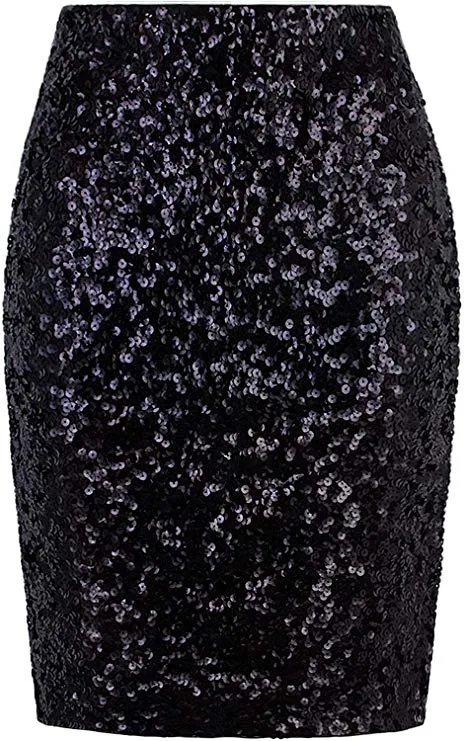 Crushed Silver Mixed Sequined Pencil Skirt