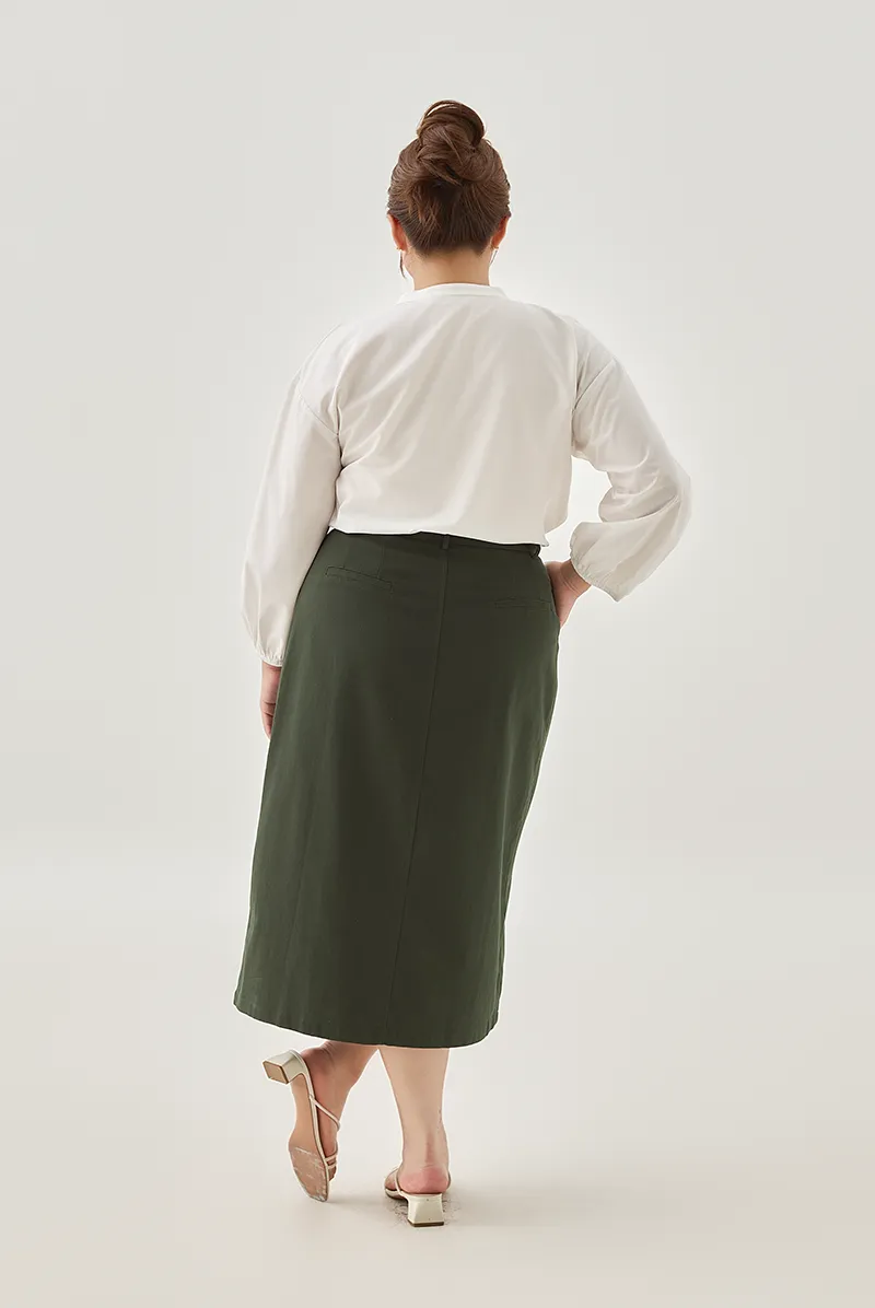 Double Button Closure Pencil Midi Skirt