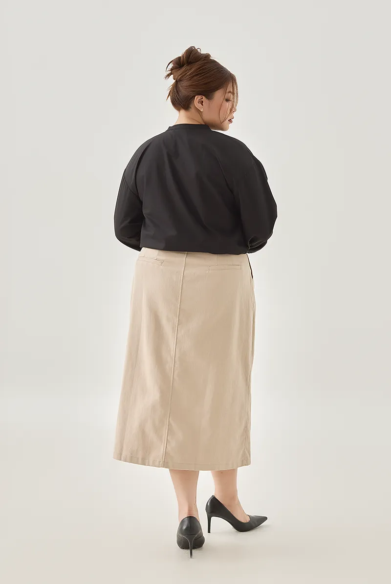 Double Button Closure Pencil Midi Skirt