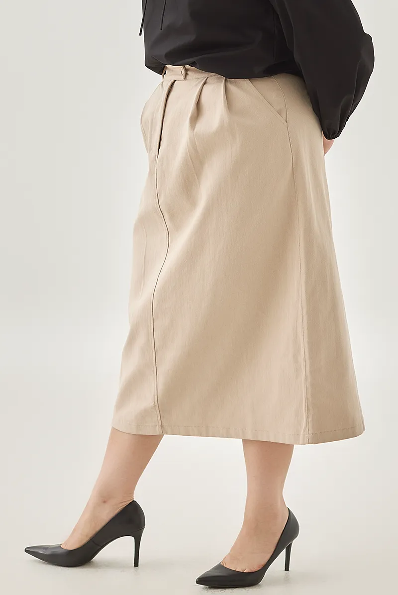 Double Button Closure Pencil Midi Skirt