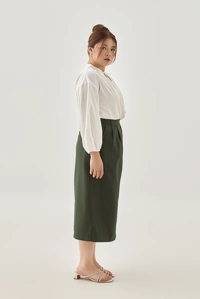 Double Button Closure Pencil Midi Skirt