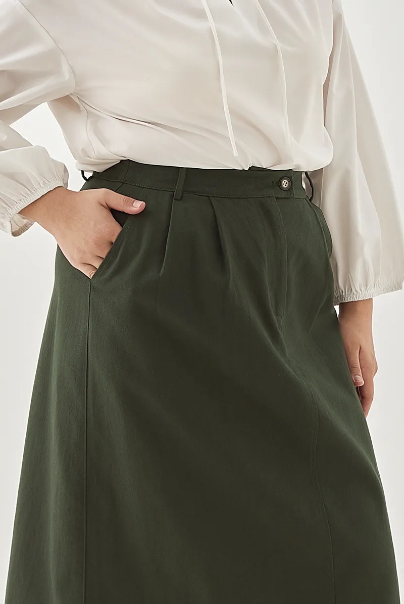 Double Button Closure Pencil Midi Skirt