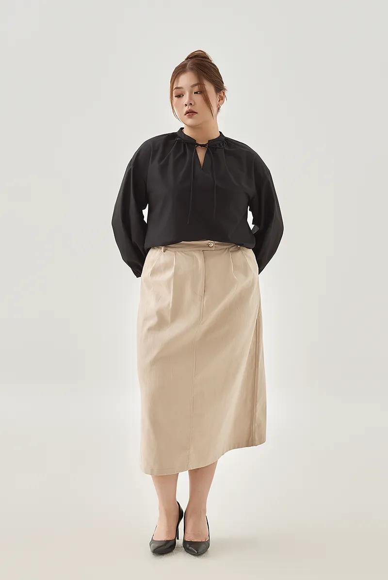 Double Button Closure Pencil Midi Skirt