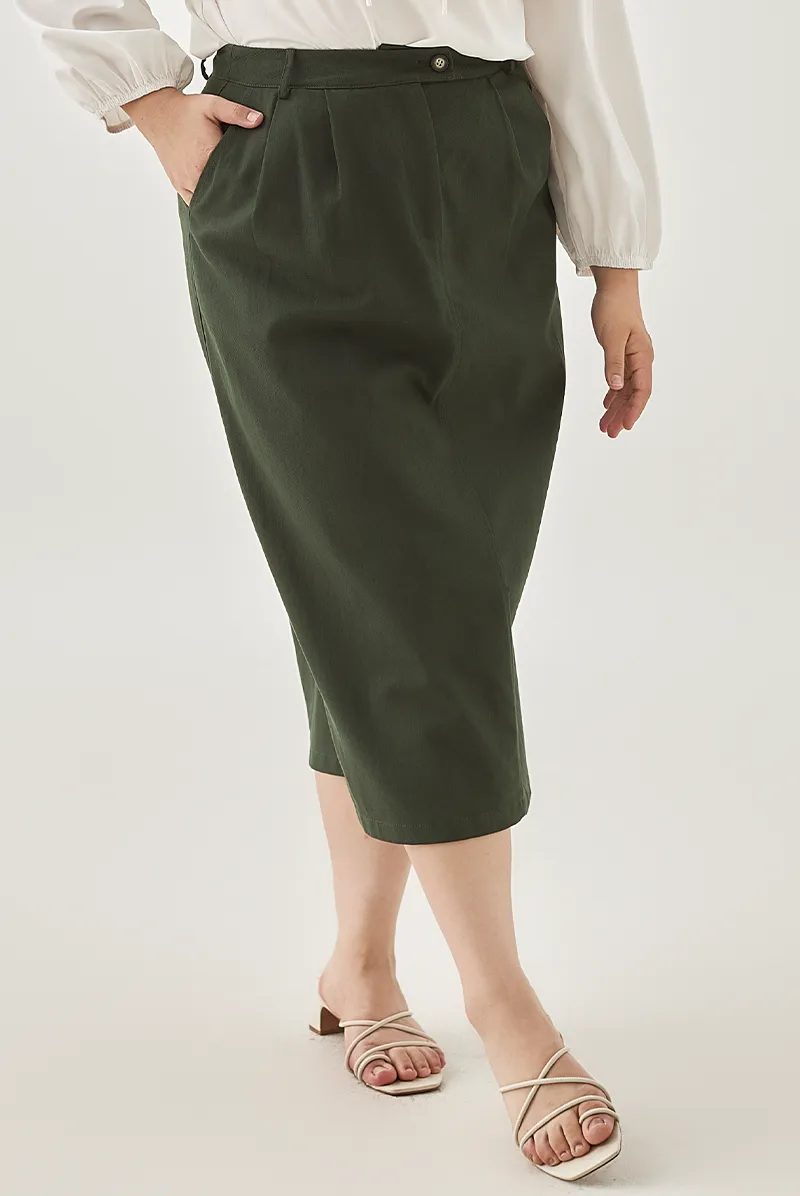 Double Button Closure Pencil Midi Skirt
