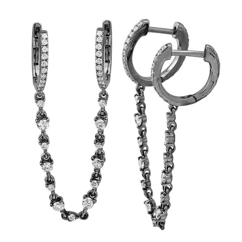 Double Huggie Diamond Chain Earrings