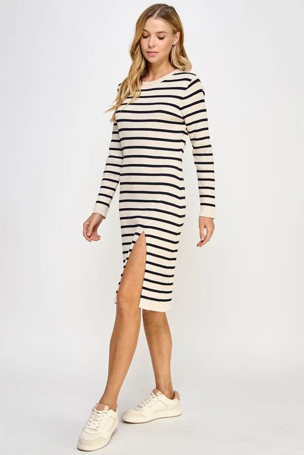 Ellison Long Sleeve Striped Sweater Dress
