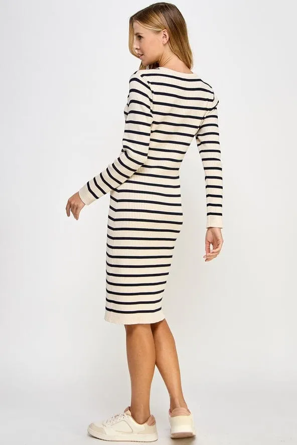Ellison Long Sleeve Striped Sweater Dress