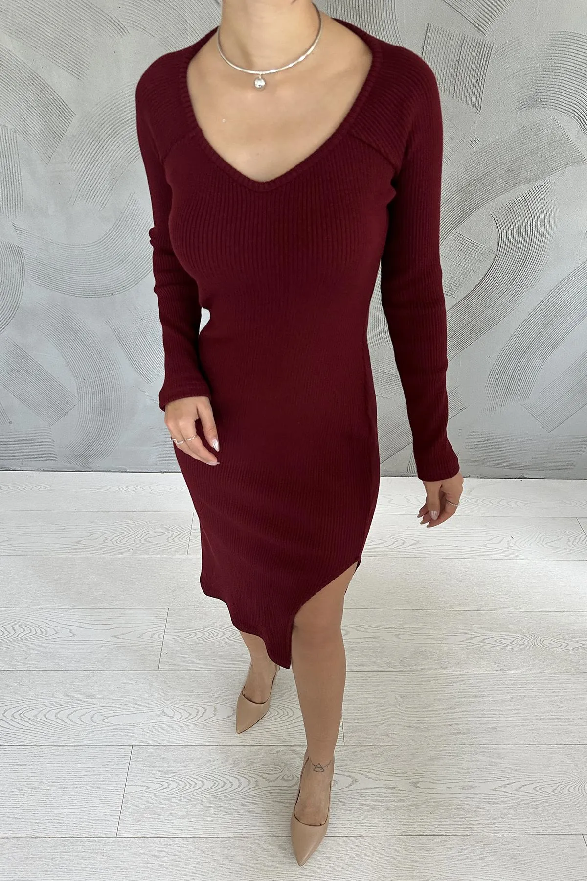 ELS Slit Knit Dress - Burgundy - San Marcos
