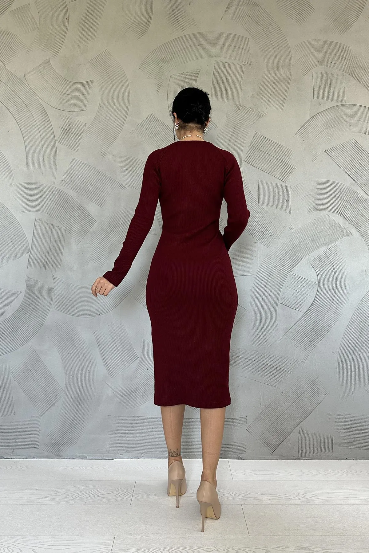 ELS Slit Knit Dress - Burgundy - San Marcos