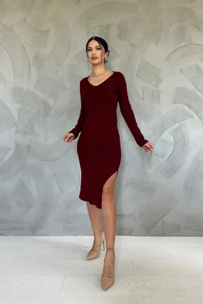 ELS Slit Knit Dress - Burgundy - San Marcos