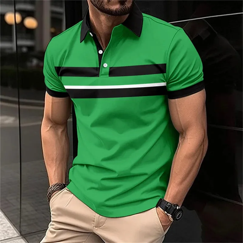 Fashion Simplicity Polo Shirt For Men-Striped Short Sleeve Top