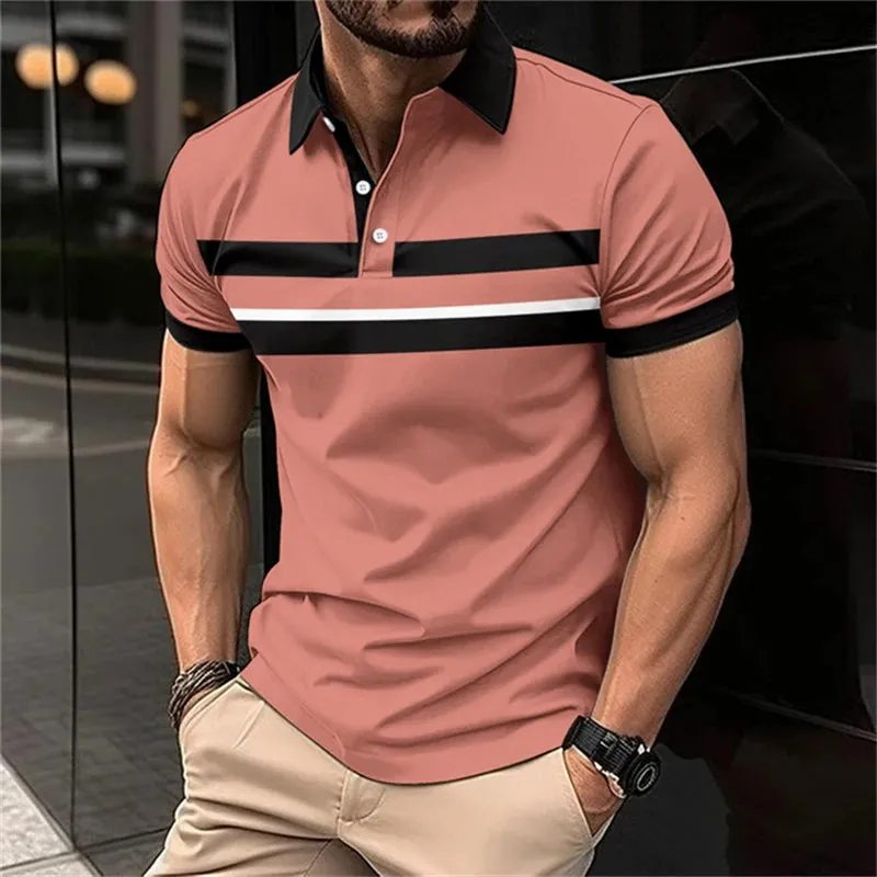 Fashion Simplicity Polo Shirt For Men-Striped Short Sleeve Top