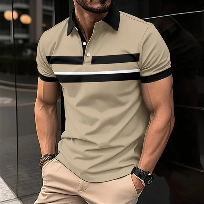 Fashion Simplicity Polo Shirt For Men-Striped Short Sleeve Top