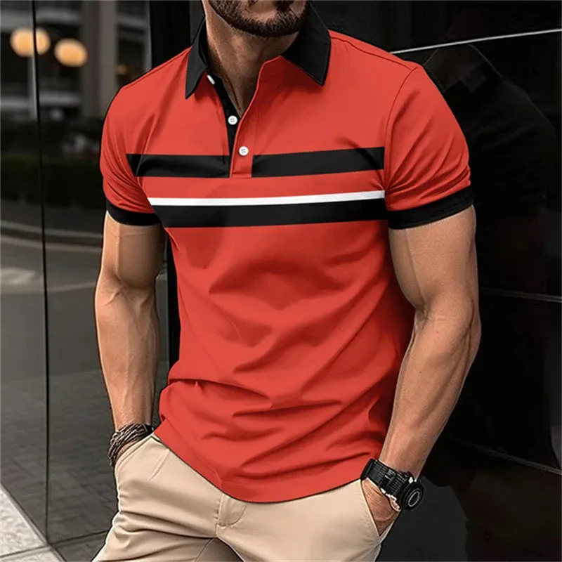 Fashion Simplicity Polo Shirt For Men-Striped Short Sleeve Top