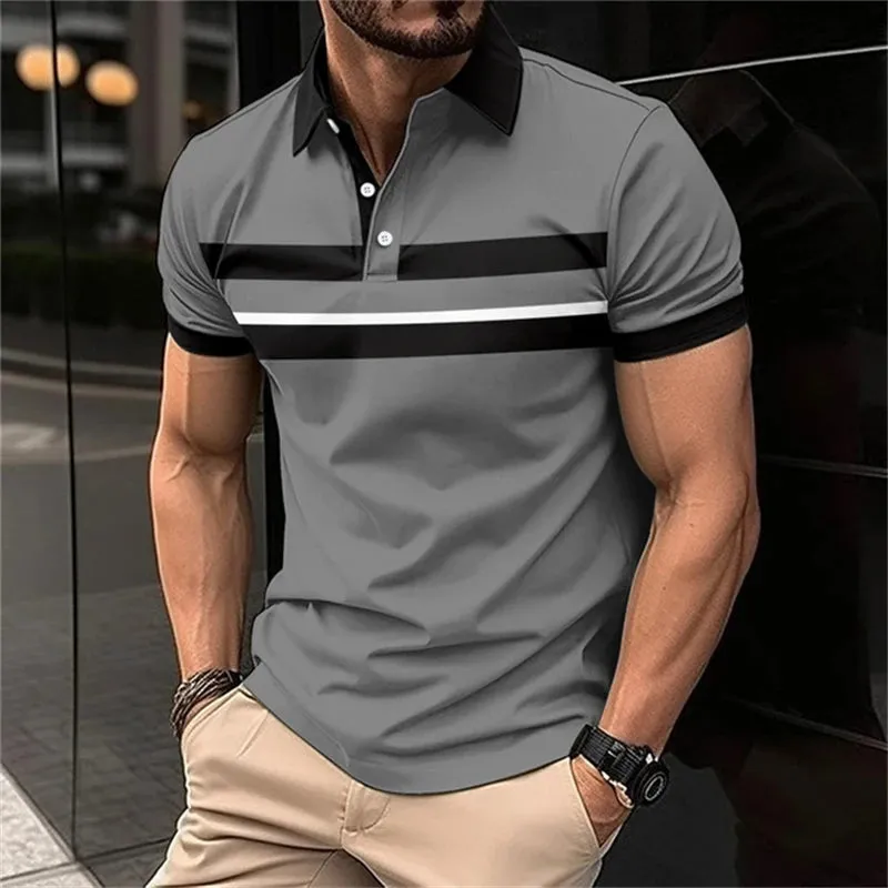 Fashion Simplicity Polo Shirt For Men-Striped Short Sleeve Top