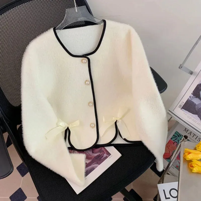Faux Mink Cardigan with Bow