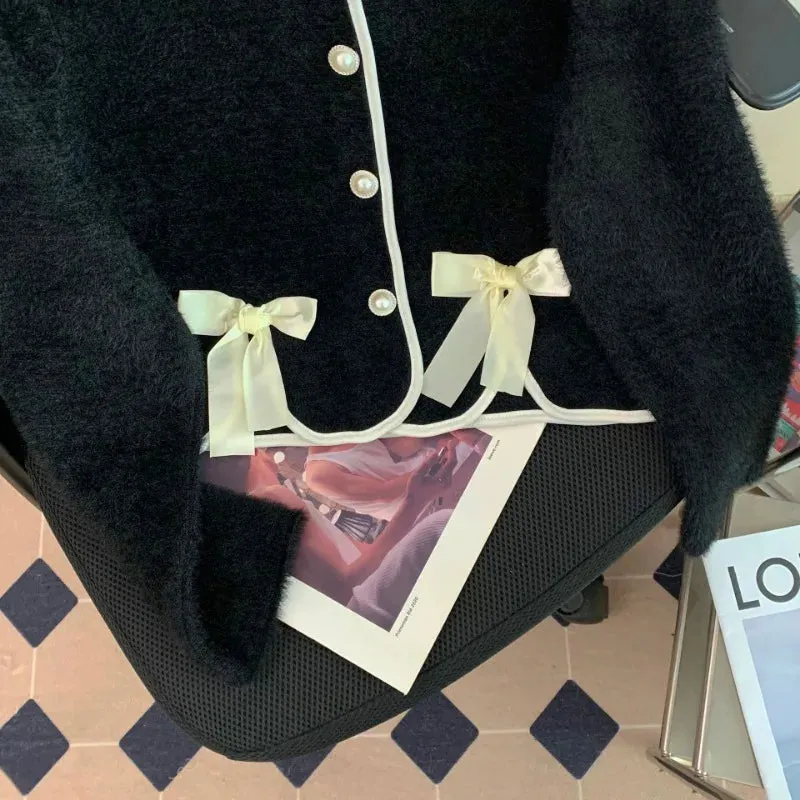 Faux Mink Cardigan with Bow
