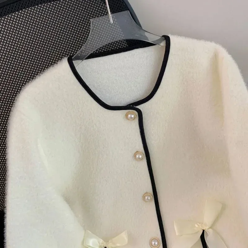 Faux Mink Cardigan with Bow