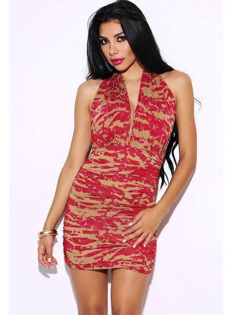Feminine Wine Red halter neck party clubbing Evening dress