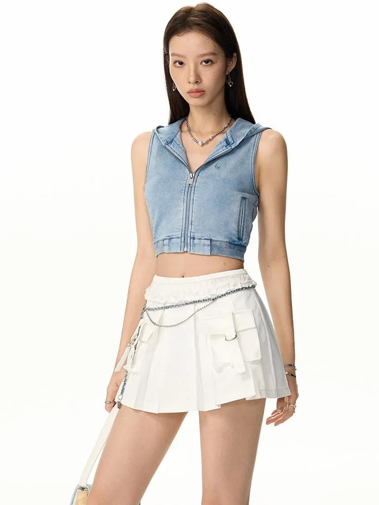 Frill Pleats Pocket Mini-Skirt