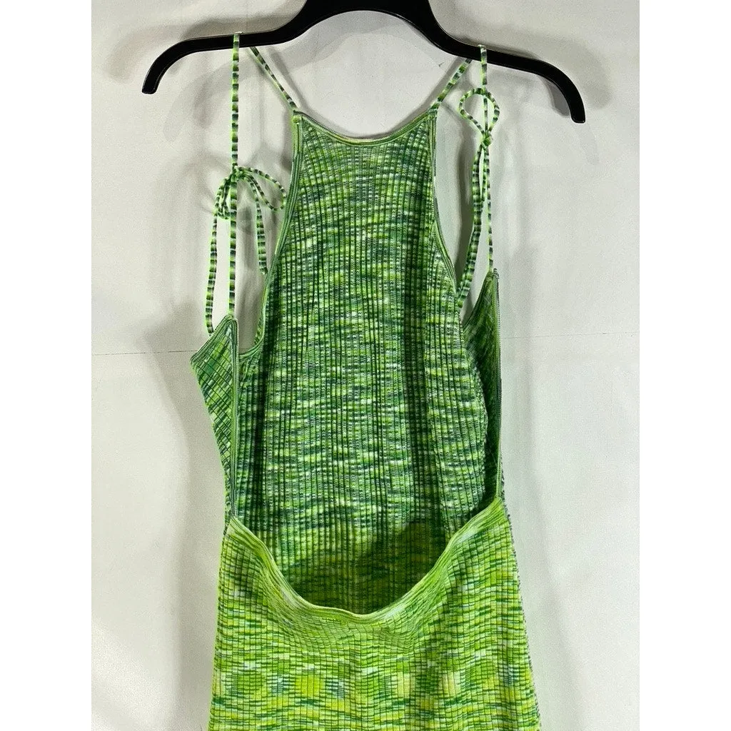 FUTURE COLLECTIVE Women's Green Ombre Knit Halter Open-Back Midi Dress SZ M