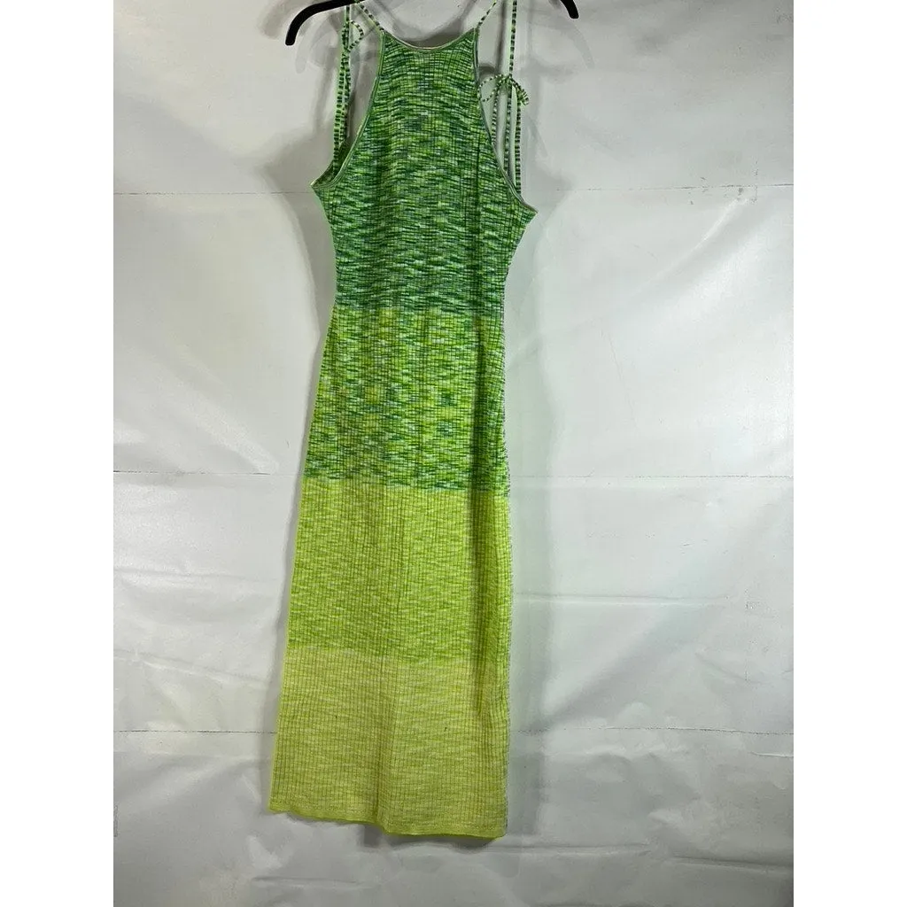 FUTURE COLLECTIVE Women's Green Ombre Knit Halter Open-Back Midi Dress SZ M