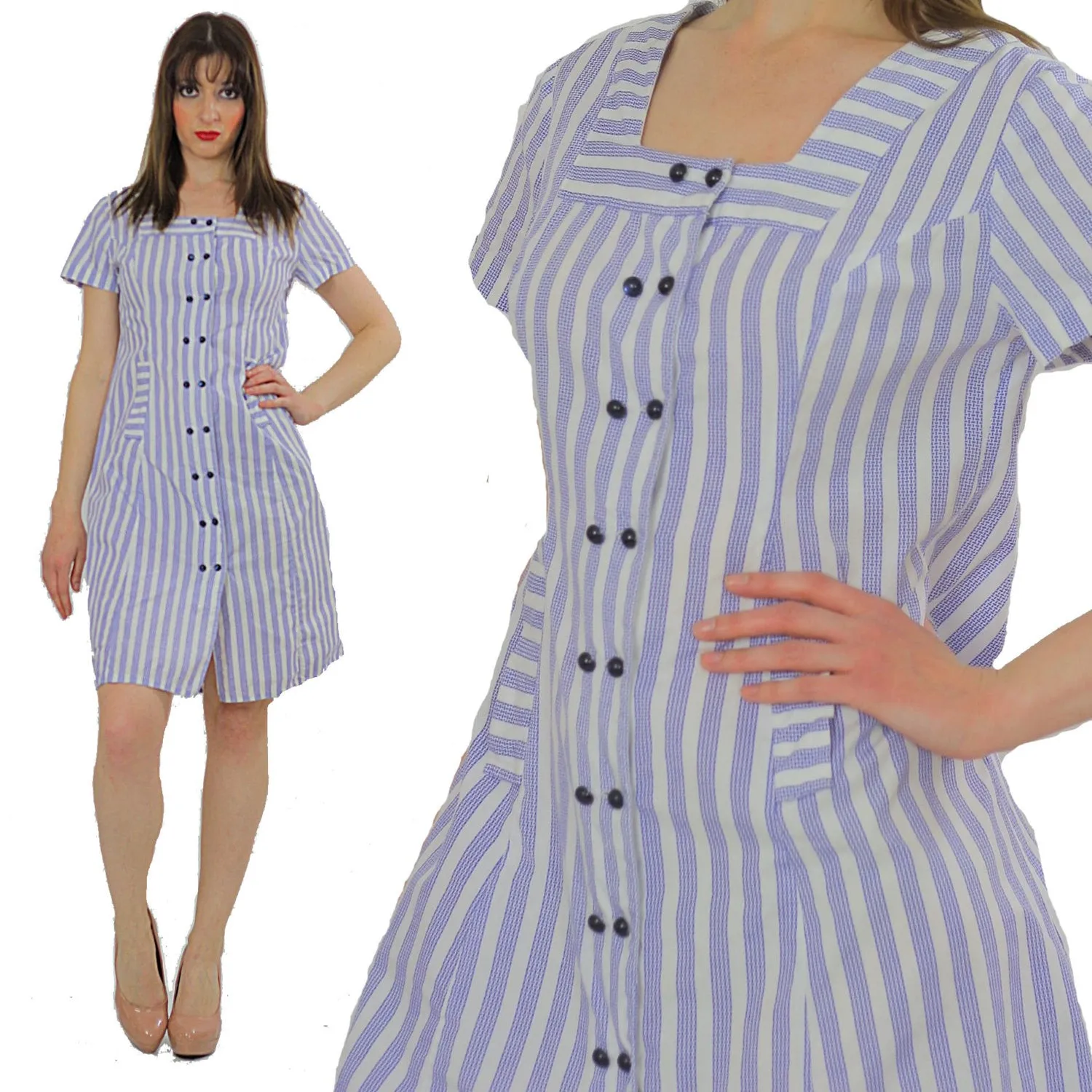 Genuine vintage 60s 1960s boho mod striped nautical sailor mini dress