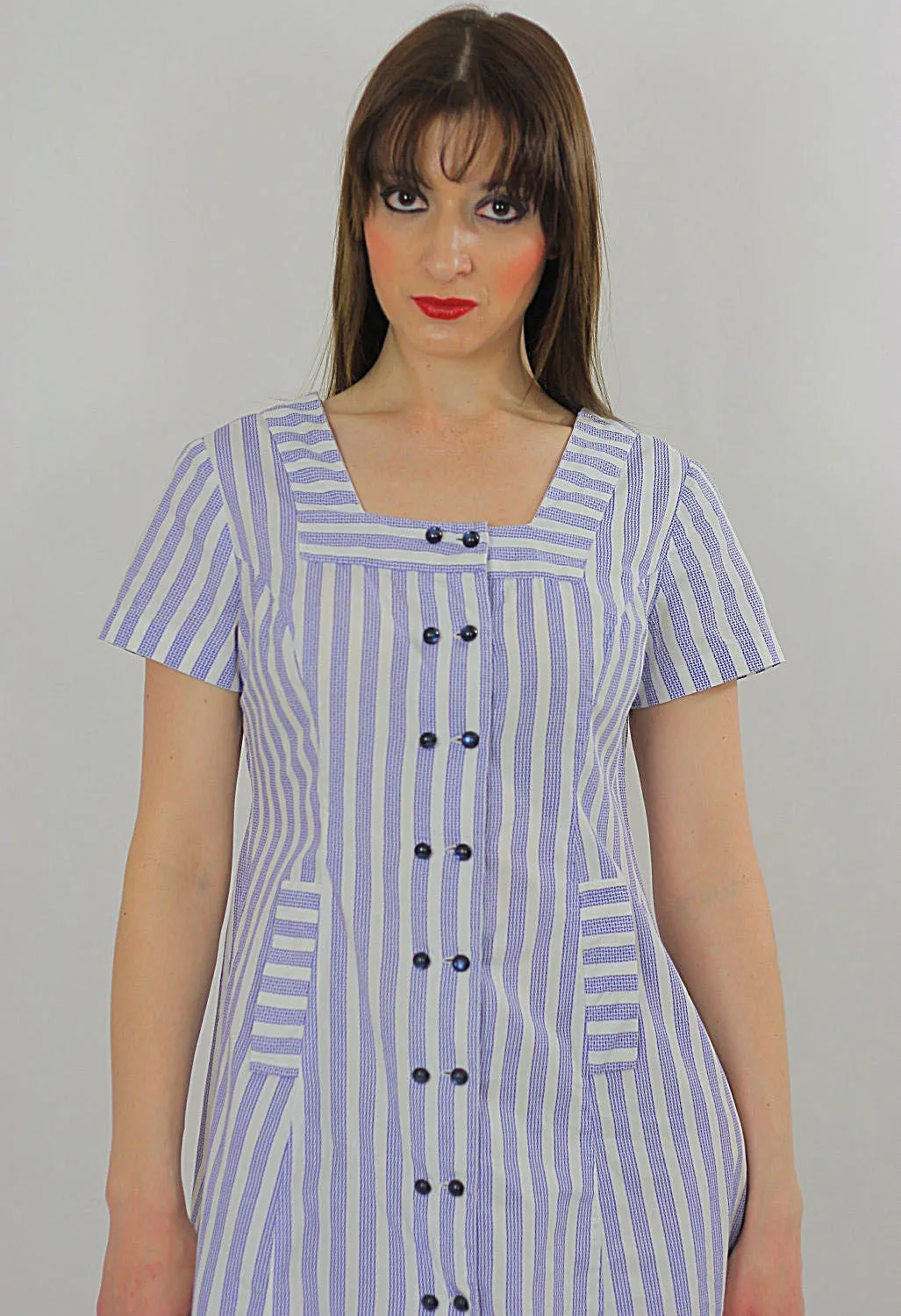 Genuine vintage 60s 1960s boho mod striped nautical sailor mini dress