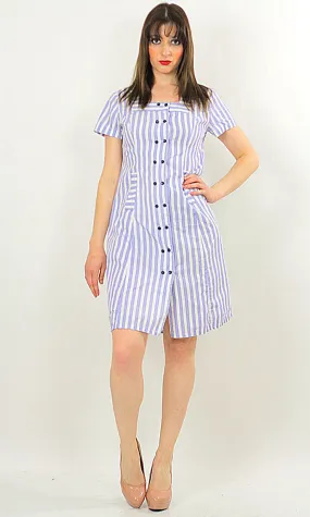 Genuine vintage 60s 1960s boho mod striped nautical sailor mini dress