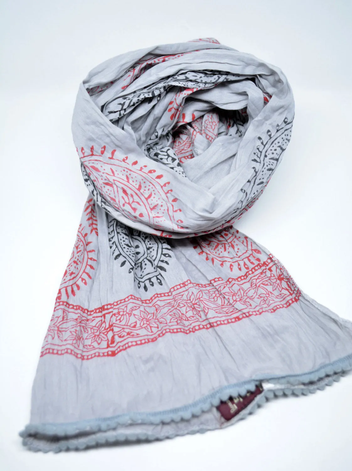 Grey Cotton Mens Scarf Paisley