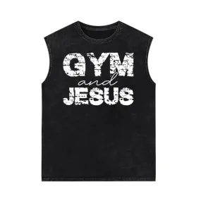 Gym And Jesus Letters Vintage Washed Vest Top