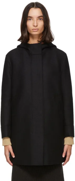 Harris Wharf London Black Pressed Wool Fishtail Parka